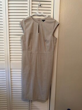 Ann Taylor Light Beige Cap-Sleeve Sheath Dress
